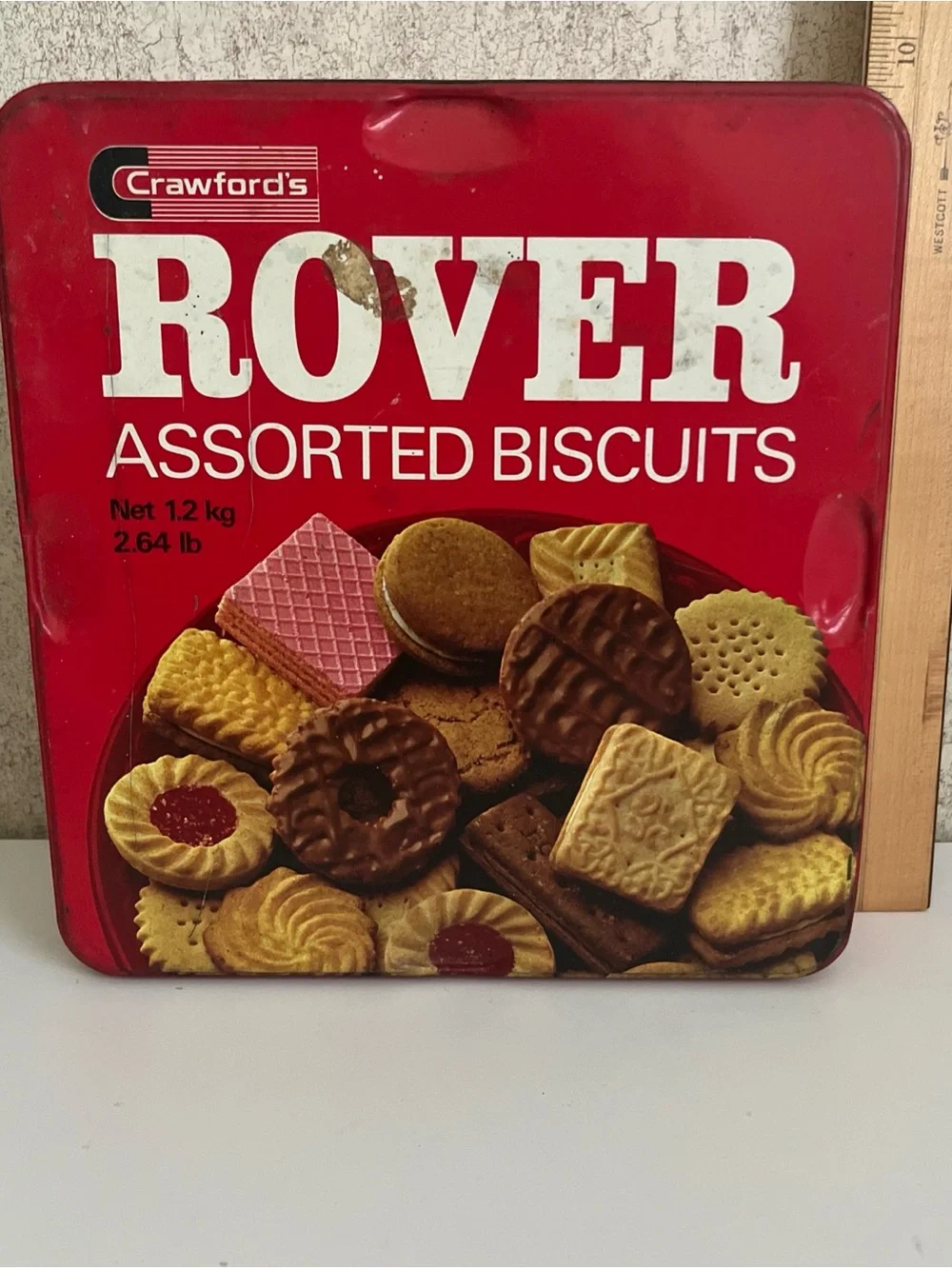Vintage Crawfords Rover Assorted Biscuits Collectible Tin 9”x8.5” Empty